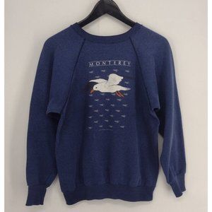 VTG Monterey California Seagull Ocean Birds Navy Blue Raglan Sweatshirt Mens S